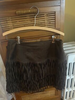 LOFT Dark Brown Suede Fringe Mini Skirt